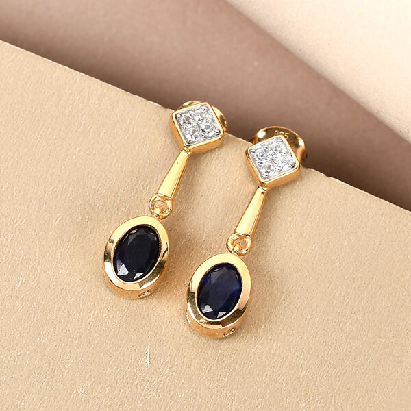 Masoala Saphir und wei&szlig;e Zirkon-Ohrringe, (Fissure gef&uuml;llt), 925 Silber, vergoldet ca. 2,64 ct image number 2