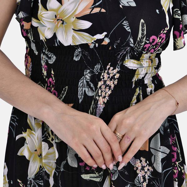 Maxikleid mit gesmokter Taille und Flatterärmeln, schwarz image number 6