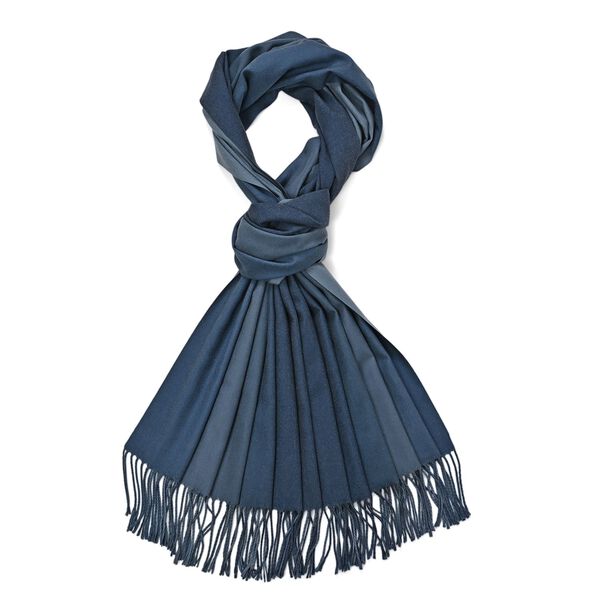 Eleganter Ombre-Schal mit Fransen, 68x180 cm, Nachtblau