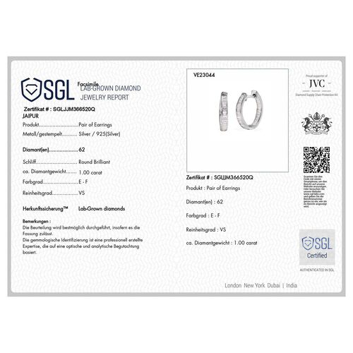 LUXURIANT DIAMOND- SGL zertifizierte VS Labor Diamant Ohrringe - 1,05 ct. image number 8