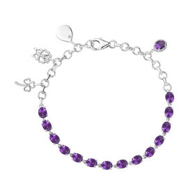 Afrikanischer Amethyst, Weißer Zirkon Armband ca. 19 cm 925 Silber platiniert ca. 5,08 ct.