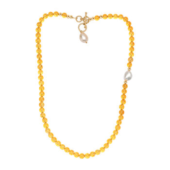 Citrin-Perlen und wei&szlig;e Barockperle Halskette, 45 cm