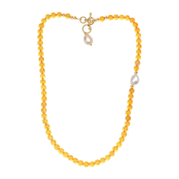 Citrin-Perlen und weiße Barockperle Halskette, 45 cm image number 4