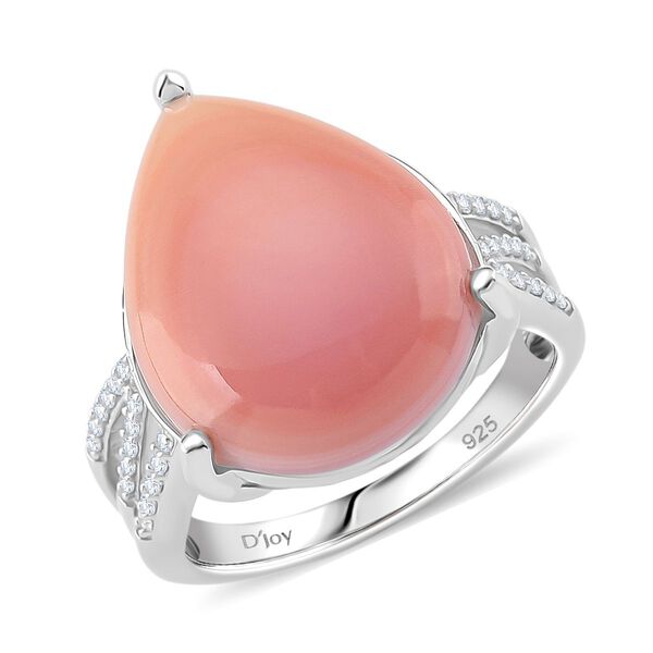 D'Joy Natürlicher Rosa Königsmuschel Perle, Moissanit Ring 925 Silber rhodiniert (Größe 16.00) image number 0