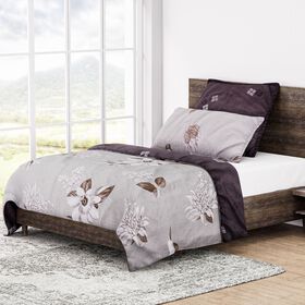 6-tlg. Bettwäsche-Garnitur mit doppelseitigem Druck, Blumenmuster, beige