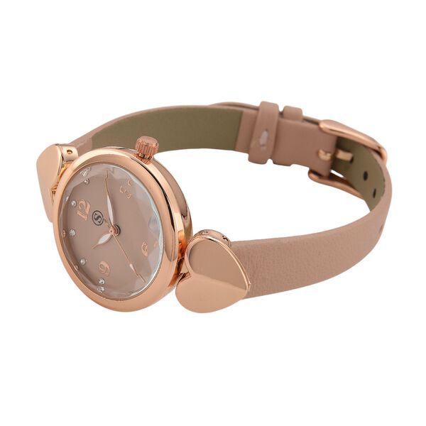 STRADA Uhr mit PC21S Japan-Uhrwerk, Edelstahl-Mesh-Armband, Roségoldfarben mit Kristallzifferblatt,, Rosa image number 5