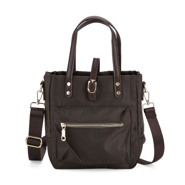 Nylon Crossbody Tasche, 22x23x9 cm, Dunkelbraun