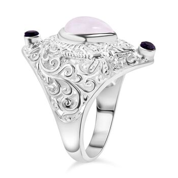 Royal Bali Kollektion- Regenbogen Mondstein und afrikanischer Amethyst-Ring - 2,84 ct.