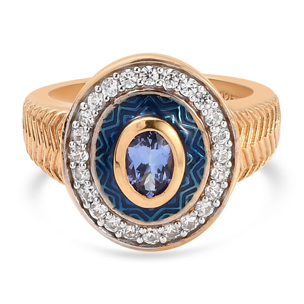 Tansanit und Zirkon Ring 925 Silber vergoldet  ca. 0,98 ct