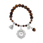 STRADA - Japanisches Uhrwerk, Tigerauge, Weißer Kristall Flexible Uhr 18.5 cm Reiner Edelstahl ca. 25.30 ct