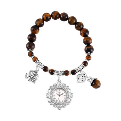 STRADA - Japanisches Uhrwerk, Tigerauge, Wei&szlig;er Kristall Flexible Uhr 18.5 cm Reiner Edelstahl ca. 25.30 ct