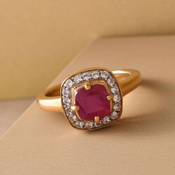 Afrikanischer Rubin und Zirkon Ring 925 Silber vergoldet  ca. 1,90 ct image number 2