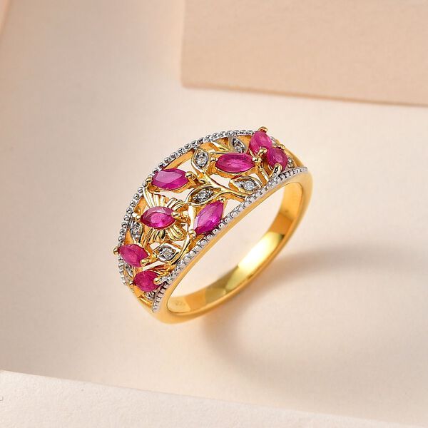 Afrikanischer Rubin, Weißer Zirkon Ring, 925 Silber Gelbgold Vermeil, (Größe 17.00) ca. 1.32 ct image number 2