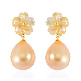Goldene Muschelkernperlen und gelbe Perlmutt-Ohrringe