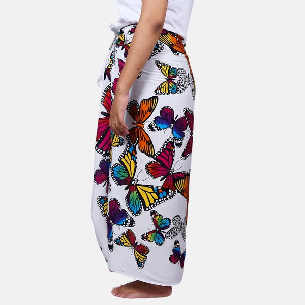 Bedruckter Sarong aus Viskose, Schmetterling Muster, Wei&szlig; image number 1