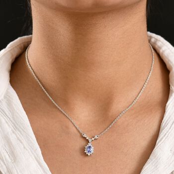 Tansanit, Wei&szlig;er Zirkon Halskette ca. 45 cm 925 Silber rhodiniert ca. 0.93 ct