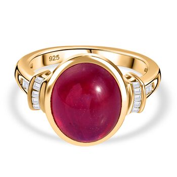 AA Afrikanischer Rubin (Fissure gef&uuml;llt), Wei&szlig;er Diamant Ring 925 Silber 750 Gelbgold Vermeil (Gr&ouml;&szlig;e 17.00) ca. 8,58 ct