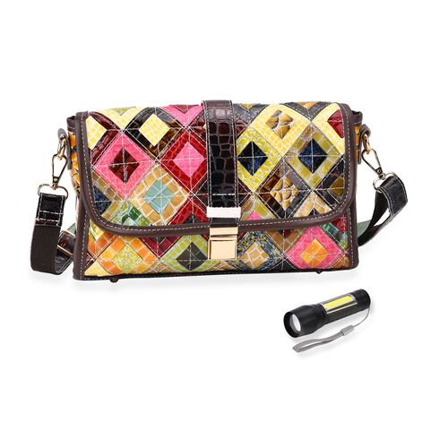 Chaos by Elsie Crossbody-Tasche aus echtem Leder, RFID-Schutz, Doppel-Rauten-Design und Mini-Taschenlampe, 28x10x18 cm image number 0