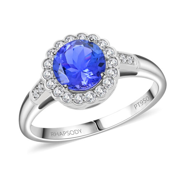 Rhapsody AAAA Tansanit, Wei&szlig;er Diamant Ring 950 Platin (Gr&ouml;&szlig;e 17.00) ca. 2,10 ct image number 3