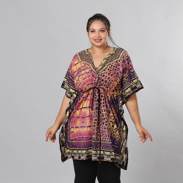 V-Ausschnitt bedruckter Kaftan, Einheitsgr&ouml;&szlig;e Lila