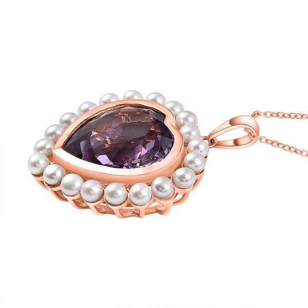 D'Joy AA Rosa Amethyst, S&uuml;&szlig;wasser Perle (3.5mm) Schmuckset ca. 50 cm 925 Silber 750 Ros&eacute;gold Vermeil 20.32 ct image number 4