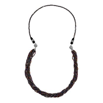 2er Set mehrschichtiger Halsketten und Ohrringe, Graue, schwarze Kristallperlen und wei&szlig;e Kristalle