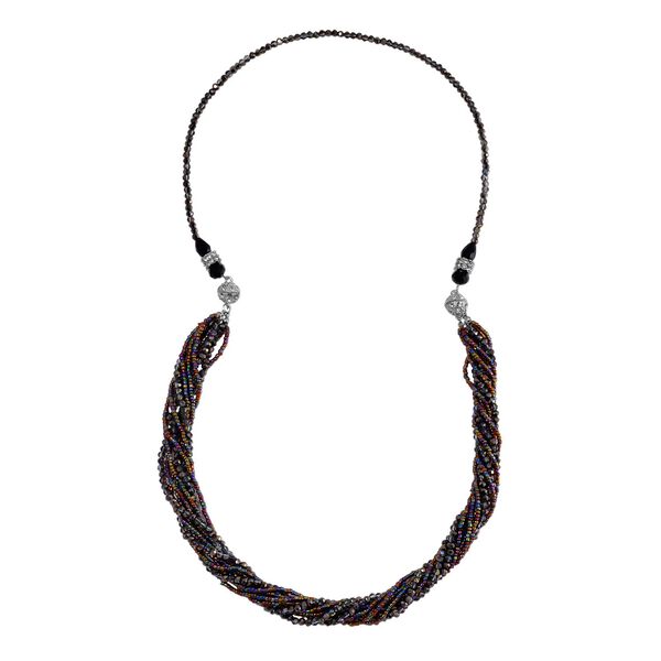 2er Set mehrschichtiger Halsketten und Ohrringe, Graue, schwarze Kristallperlen und wei&szlig;e Kristalle image number 3