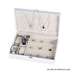 Premium Schmuckbox mit Silberpoliertuch, Eleganter Organizer f&uuml;r Ringe, Halsketten, Uhren und Accessoires, 32 x 20 x 8,7 cm, wei&szlig;