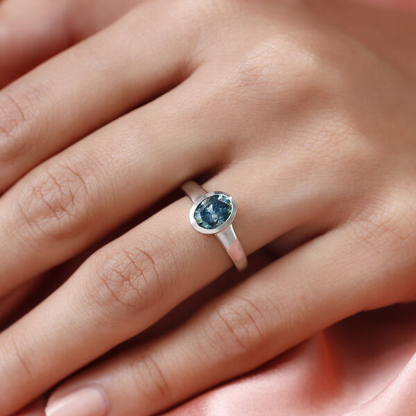 88 Facetten blauer Moissanit-Ring, 925 Silber platiniert  ca. 1,17 ct image number 3