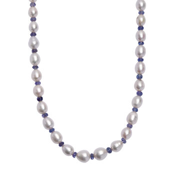 AA Wei&szlig;e S&uuml;&szlig;wasser Perle, Tansanit Halskette ca. 45 cm+ 5cm extender, 925 Silber rhodiniert