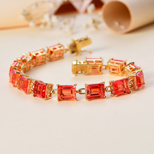 Padparadscha Quarz Triplette Armband ca. 19 cm 925 Silber 750 Gelbgold Vermeil ca. 36,23 ct. image number 2