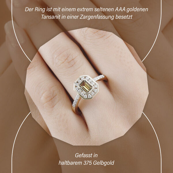 AAA Nat&uuml;rlicher, goldener Tansanit und Moissanit-Ring in 375 Gold - 1,17 ct. image number 3