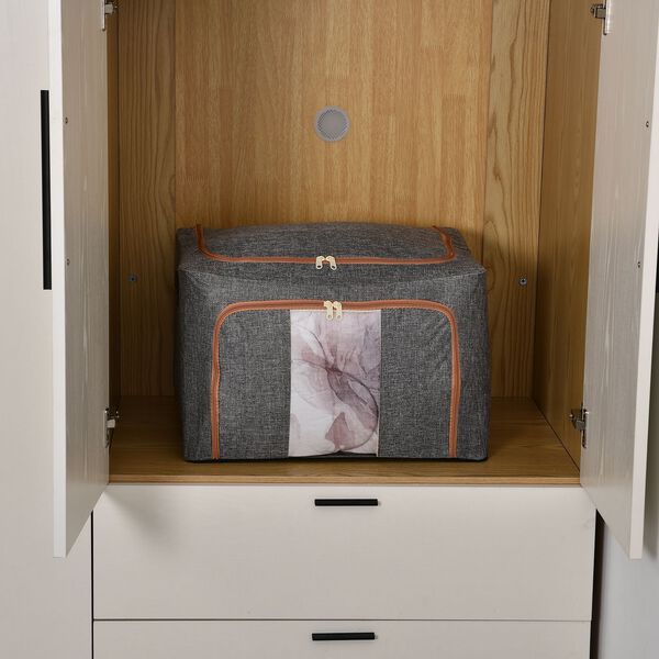 66L Stapelbare Aufbewahrungsbox mit Metallrahmen, Grau image number 3