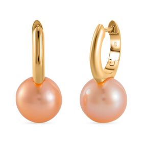 Pfirsich Edison Perle Ohrringe, (10-11mm),  925 Silber 750 Gelbgold Vermeil