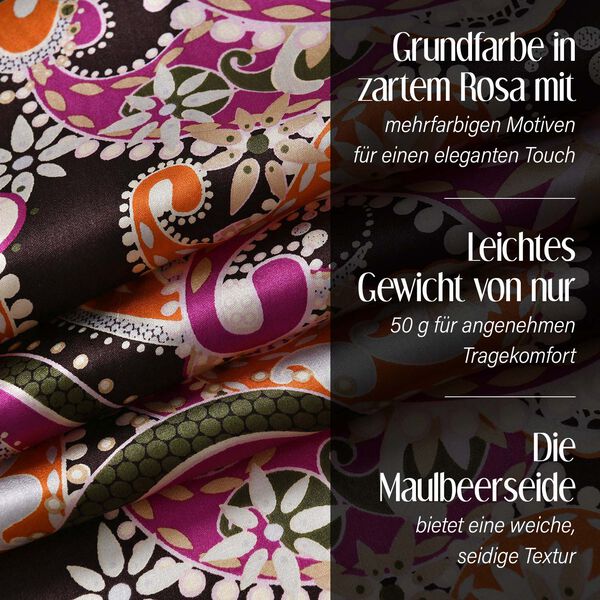 LA MAREY &ndash; Satinschal aus Maulbeerseide, Pink, Blumenmuster image number 3