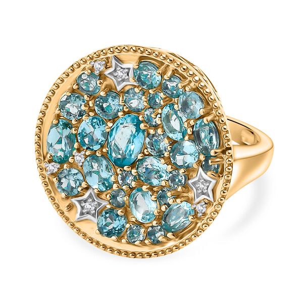 D'Joy Blauer Apatit Ring 925 Silber Rhodiniert und 750 Gelbgold Vermeil (Größe 17.00) ca. 3.90 ct image number 0