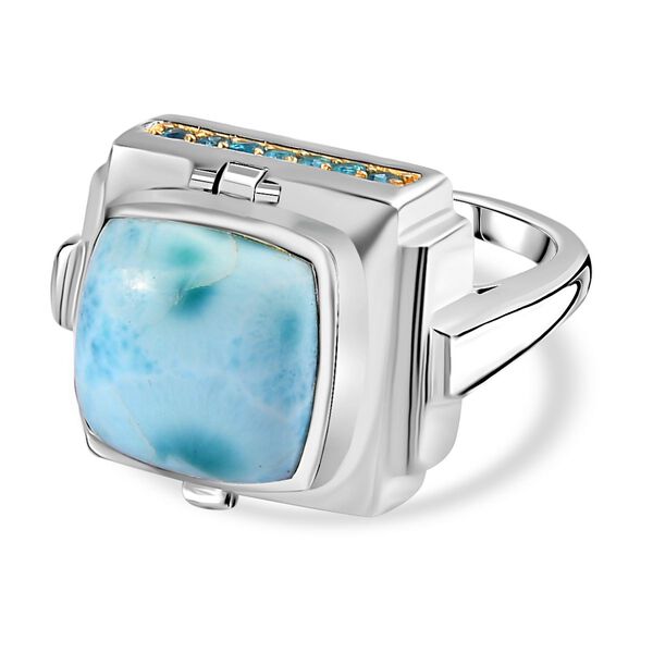 GP Art Déco Kollektion - AA Larimar, himmelblauer Topas, Neon Apatit und blauer Saphir-Ring und Anhänger - 10,16 ct. image number 5