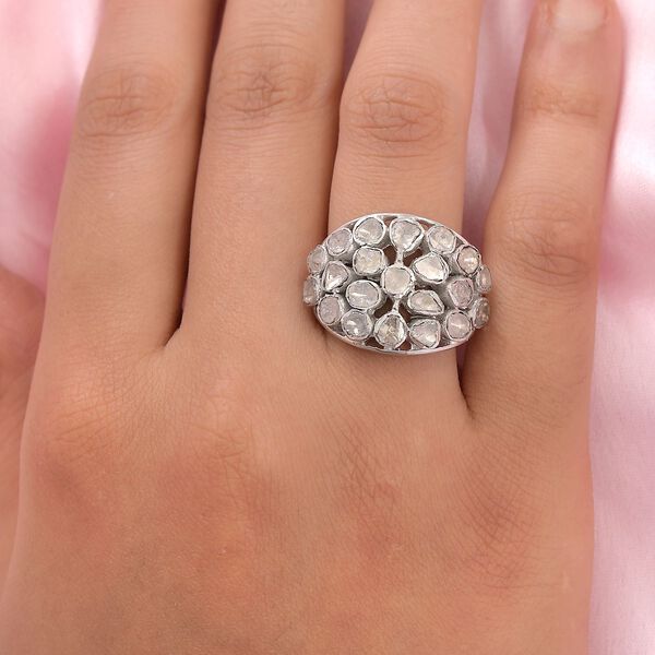 Handgearbeiteter, nat&uuml;rlicher Polki Diamant-Ring, 925 Silber platiniert  ca. 1,00 ct image number 3
