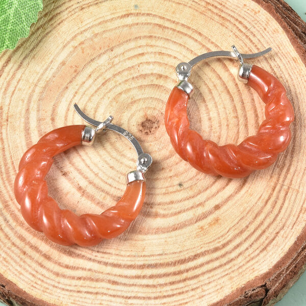 Gef&auml;rbte rote Jade Creolen 925 Silber rhodiniert ca. 17,50 ct image number 1