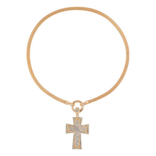 Kreuz Weiße Kristall Halskette, ca. 50 cm image number 0