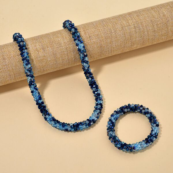 2er Set - Blauer Kristall Halskette und Armband, flexibel image number 2