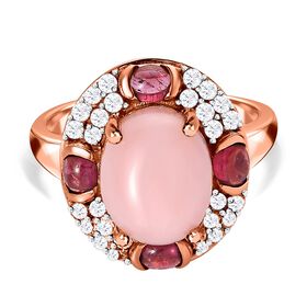 Peruanischer rosa Opal, Rhodolith Granat und Zirkon-Ring - 4,24 ct.