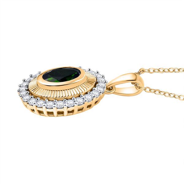 D'joy Nat&uuml;rlicher Chromdiopsid, Wei&szlig;er Zirkon Anh&auml;nger mit Kette, 925 Silber 750 Gelbgold Vermeil ca. 2.07 ct image number 4