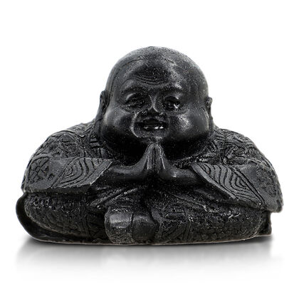 Handgeschnitzte Buddhafigur aus Roh-Schungit, ca. 10 x 8 cm