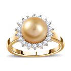 Goldene Südsee Perle, Weißer Zirkon Ring, (9-11mm), 925 Silber Gelbgold Vermeil (Größe 16.00) ca. 0.63 ct image number 3