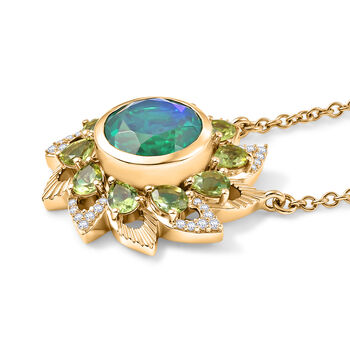 EVER TRUE Pfau Quarz Triplette, Peridot Halskette ca. 50 cm Nickelfreies Messing ca. 6,07 ct.