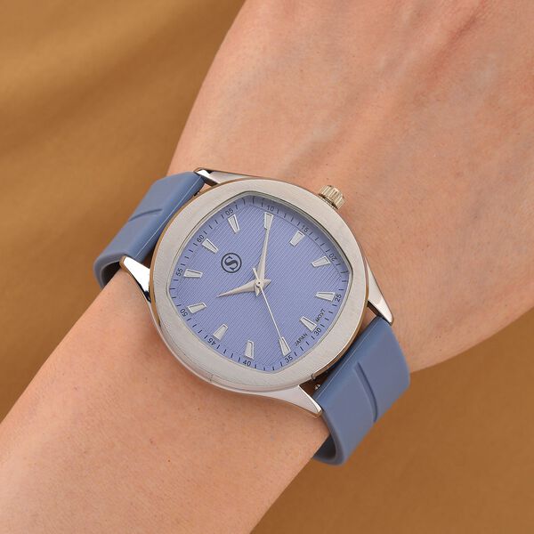 STRADA - Uhr mit japanischem Uhrwerk, silbernem Gehäuse und blauem Silikonarmband image number 2