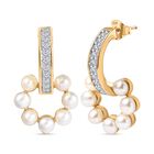 Süßwasser Perle, Weißer Zirkon Ohrringe Messing 750 Gelb Vergoldet
