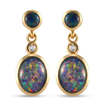 Boulder Opal Triplette-Ohrringe, 925 Silber vergoldet ca. 3.30 ct