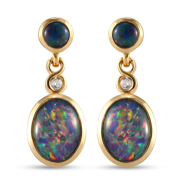 Boulder Opal Triplett und Zirkon-Ohrh&auml;nger in Silber